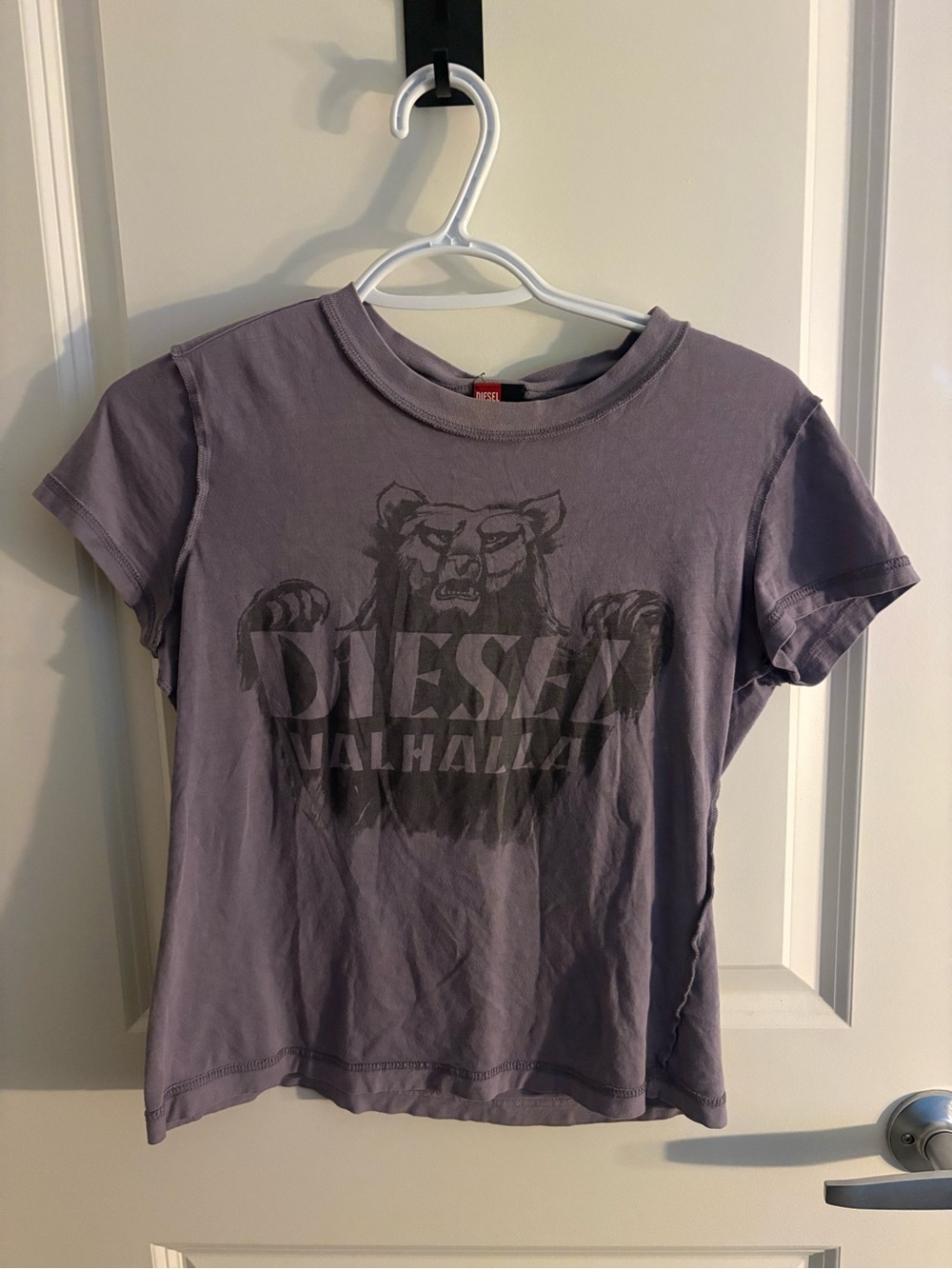 Diesel Crewneck Tee in Dusty Lavender with Red Logo Tag